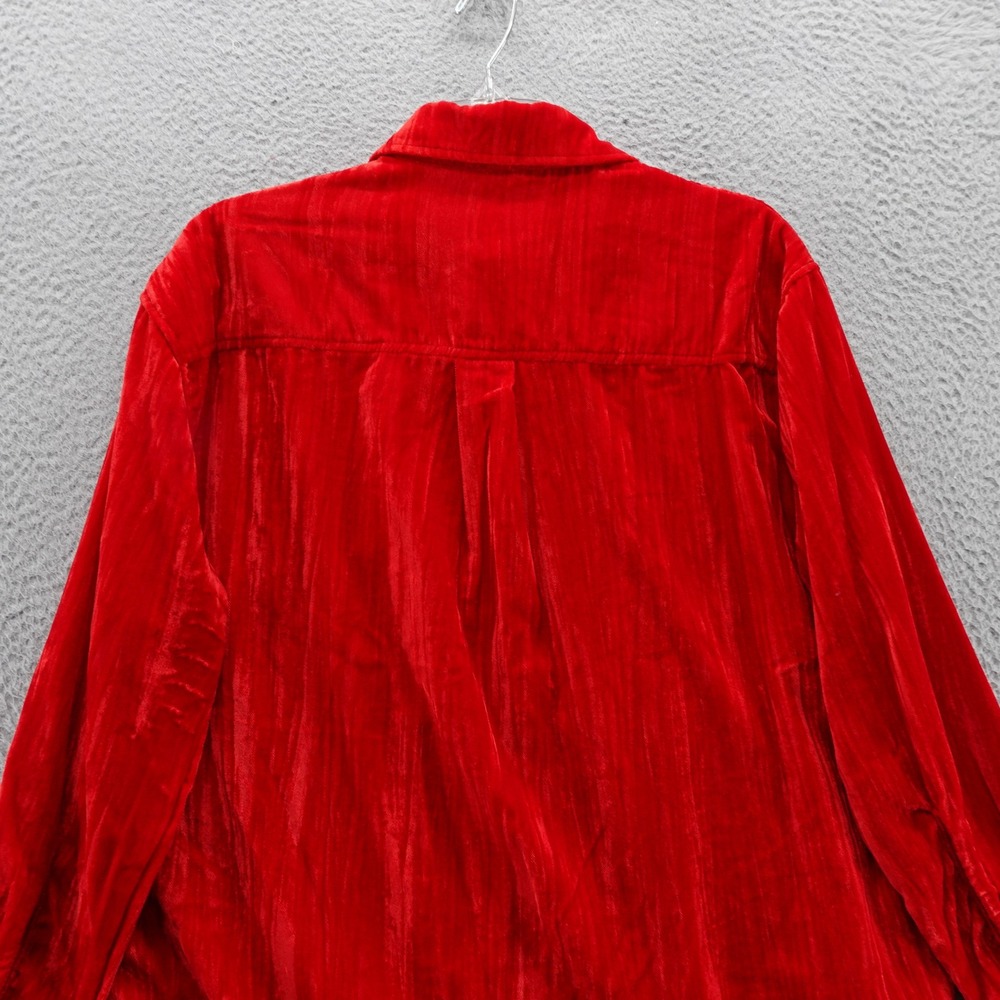 Steve Madden Womens Red Crushed Velvet Button Up Shirt XS Oversized NEW - Picture 4 of 13